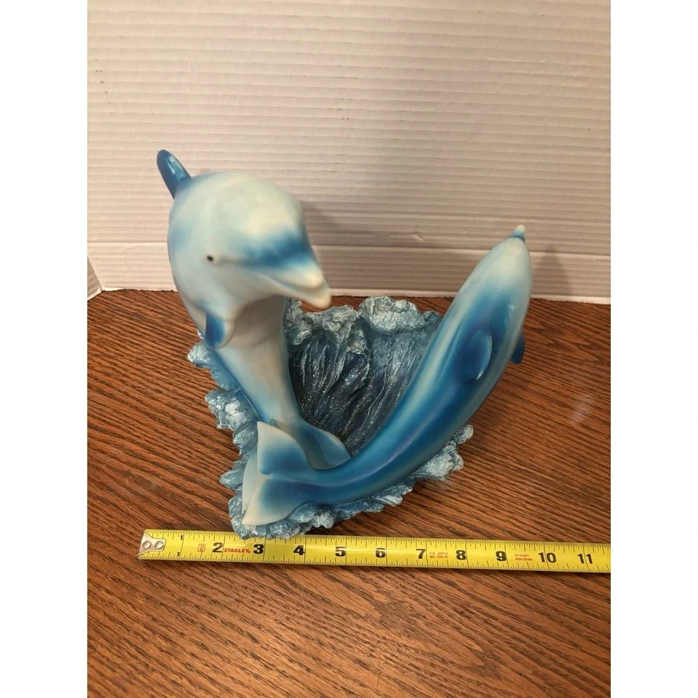 Vintage Resin 2 Dolphins Jumping Waves Water Sculpture 9